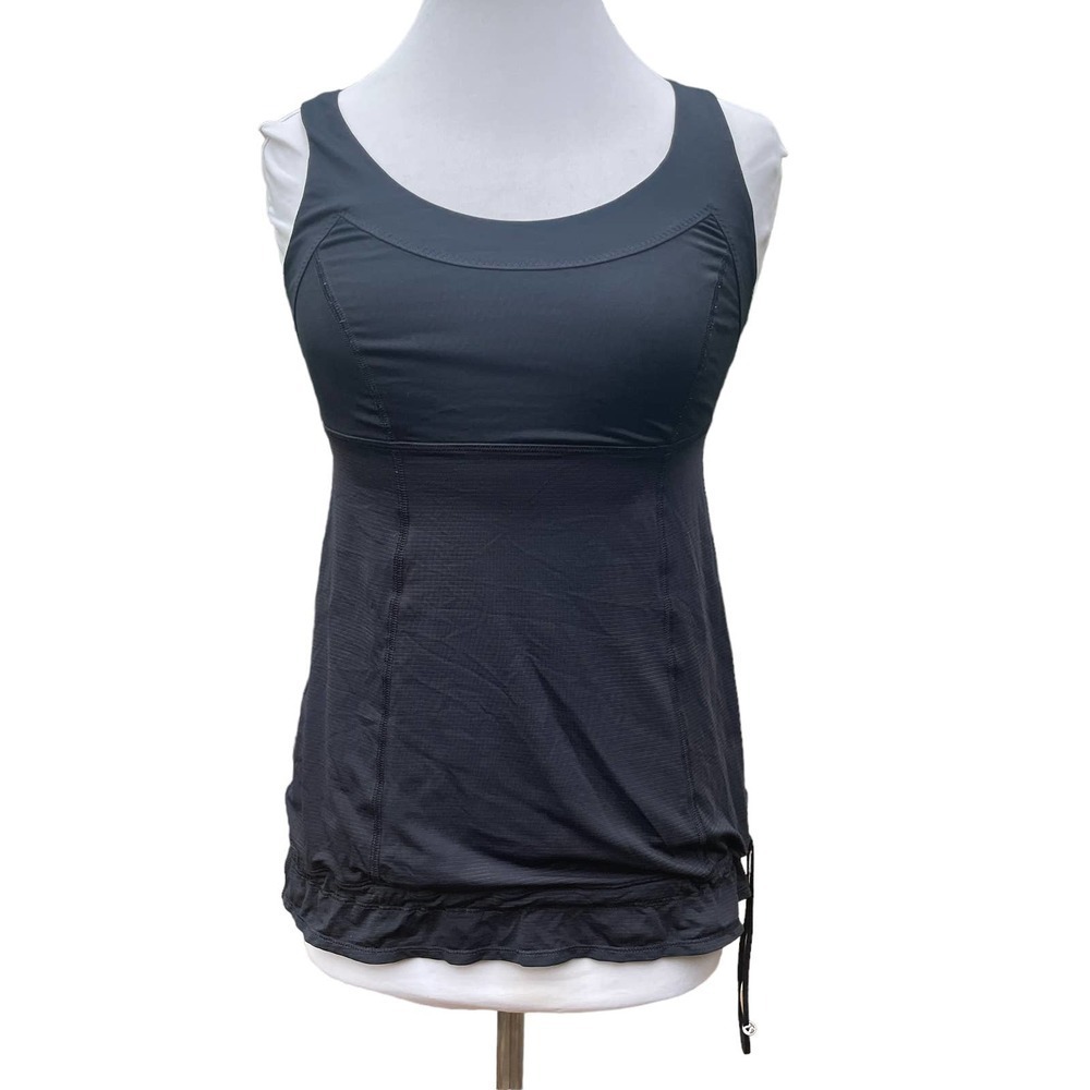 Lululemon Drawstring Activewear Black Nylon Spandex Ruffle Tank Top - Size 6